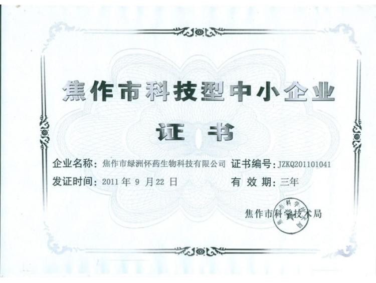 科技型中小企业证书